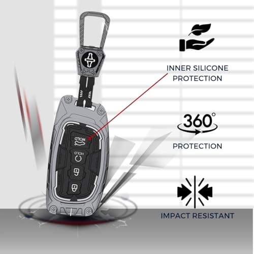 Image of KEYCEPT Metal Armor Key Cover Compatible for Hyundai Creta, Venue, Alcazar, Elantra, i20, Tucson, N Line, EV and Facelift Models for 4 Button smart Key | Stylish & Durable | Scratch Resistant