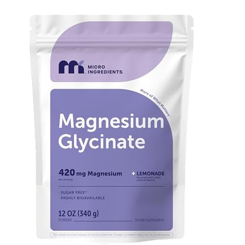 Magnesium Powder, 420mg Per Serving, 12oz (56 Servings) | Sugar Free Lemonade Flavor | Magnesium Glycinate Powder Supplement with Elemental Form | Chelated Minerals | Non-GMO, Vegan
