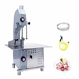 TECHTONGDA Electric Bone Saw Machine 110V Commercial Frozen Meat Cutter, 1500W Stainless Steel Meat Bandsaw Machine with Cleaning Pipe and 3 Saw Blades, Thickness Range 0.16-7.87in