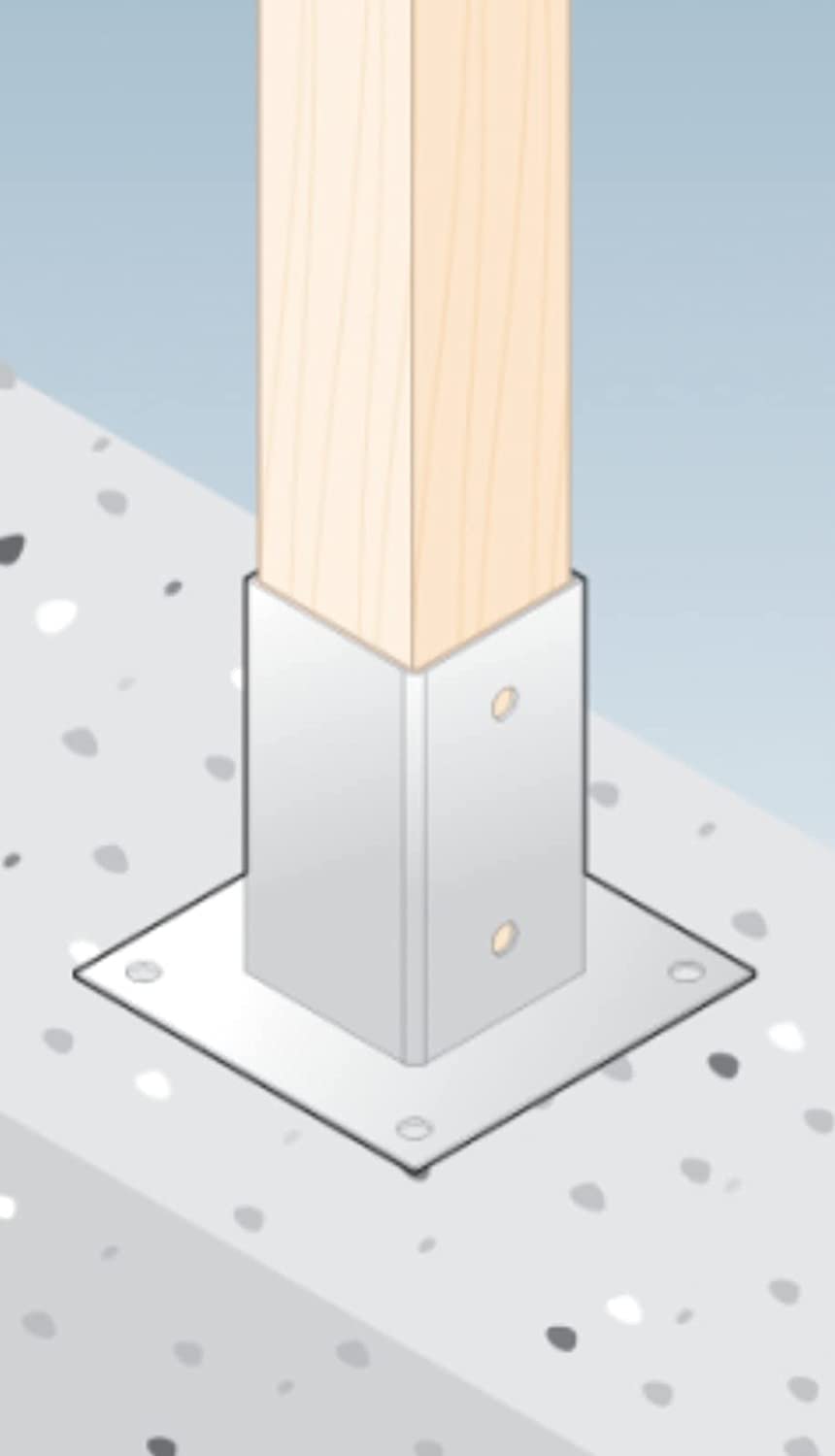 101mm x 150mm Yellow Galvanized Zinc Square Bolt Down Post Base Support PostFoot Shoe for 100mm Timber, Silver - Image 2