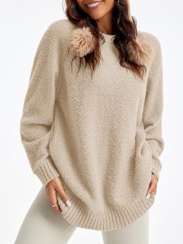 Image of Saodimallsu Womens Oversized Sweater Fuzzy Long Sleeve Casual Tunic Sweater