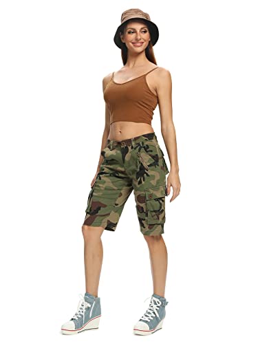 OCHENTA Women\'s Camo Cargo Casual Shorts with 6 Pockets Military Work Outdoor Summer Long Shorts Camo 29 14 - Thumbnail 4