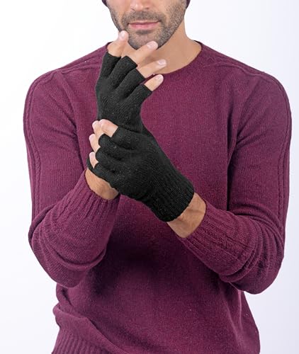 Guantes de lana y cachemira CLASSE77 para hombre sin dedos en color negro y talla única italiana 6