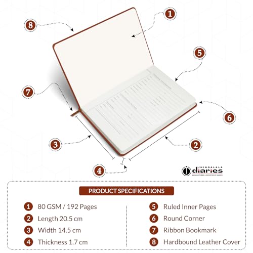 Image of Jhingalala A5 Leather Cover Hardbound Undated Journal Notebook with Pen Combo Gift | 80 GSM Premium Non-Bleeding Paper | Diary with Pen | Ideal Corporate, Diwali & New Year Gift (Tan Brown)