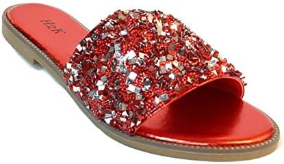 red sparkly flat sandals