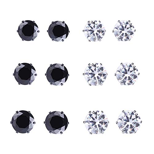 Boodtag Lot de 6 Boucles d'Oreille à Tige en Argent Bijoux pour Femme Fille Cadeau Anniversaire (Black white, 2) Cover