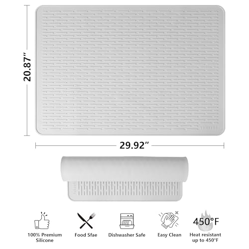 YUHFERA Stove Top Cover for Electric Stove - Silicone Stove Mat for Glass Top, Glass Cooktop Protector, XL Dish Drying Mats For Kitchen,Oven Covers for Electric Stove (Hyaline,30 x 21)