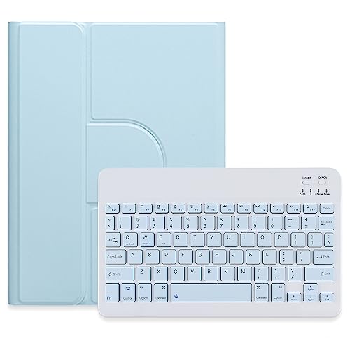 Eisuiyi 360°回転でき iPad10 キーボードケース 縦置き 2022 iPad 第10世代 キーボードカバー マグネット脱着式キーボード ペンシル収納 オートスリープ 機能 全面保護 スカイブルー