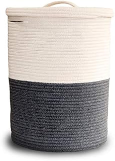 Large Laundry Basket with Lid, Tall Laundry Hamper with Lid, Cotton Rope Basket