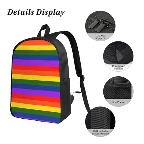 Rainbow Flag Gay Pride LGBTQ 17 Inch Backpack Sets Lunch Bag Lightweight Daypack for Men Women 3Pcs3
