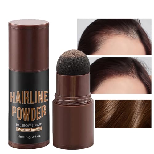 Hair Powder, Hairline Powder hair Root Touch Up, Quickly Cover Hairline Eyebrows & Beard Line,Thin hair Root Dye touch up, Windproof & Sweatproof, for Women & Men (Medium Brown)