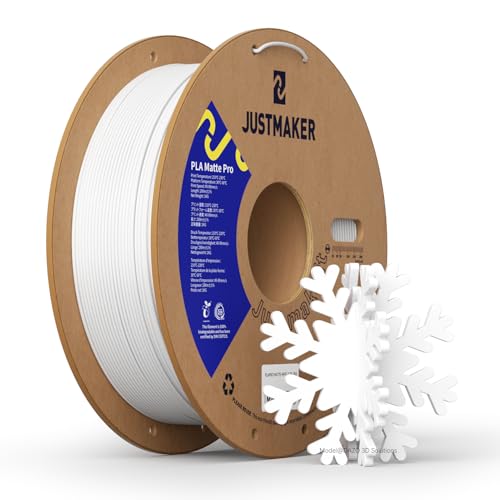 JUSTMAKER PLA Matte 3D Printer Filament, Upgrade Cardboard Spool, Print with Most 3D Printers, Dimensional Accuracy +/-0.03mm, 1.75mm, 1kg, White