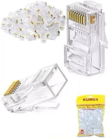 Kuwes 100-PACK RJ45 Connectors UTP CAT5E Ends Network Plug for Stranded ...