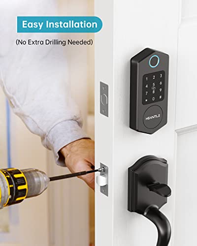 Smart Deadbolt Lock, Heantle Fingerprint Smart Locks For Front Door With Bluetooth Electronic Keypads Keyless Entry Door Lock Deadbolt And Ic Fob App Control Works With Alexa, Google Assistant Black #TOP6