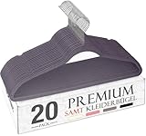 Wohntec Kleiderbügel Samt 20 Stück - Kleiderbügel Platzsparend, Bügel rutschfest und Belastbar, 360° Drehbar Hangers - für Hemden, Anzüge, Pullover, Hosen, Grau