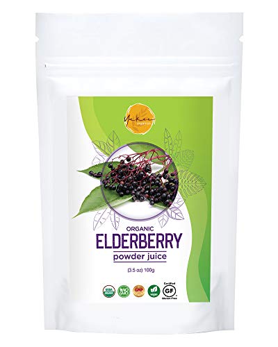 Yakee Certified Organic Elderberry Juice Powder, 3,5 Ounce, USDA Certified - 100% , GF and Safe Supports Energy and Immune System Strongly Energy and Vascular Health, No GMOs and Vegan Friendly