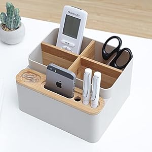 SuetNuy Bambus Schreibtisch Organizer Stiftehalter | Holz Schreibtisch Aufbewahrungsbox Büro Organizer | Desk Organizer…