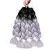 AIDUSA Ombre Braiding Hair Gray Braiding Hair Extensions 5pcs Synthetic Braids 24 Inch 2 Tones Gray Hair for Box Braids Crochet Braids 100g (#28 Black to Grey)