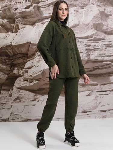 Image of Tokyo Talkies Women's Long Sleeves Shirt Collar Self Design Co-Ords|Co-Ords | Stylish Co-Ords | Casual Co-Ords