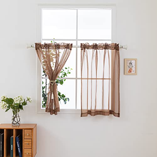Nakitha Brown Sheer Curtains 45 Inch Length 2 Panels Set For Bedroom Living Room, Rod Pocket Light Filtering Window Drapes Treatments(W42 X L45) #TOP5