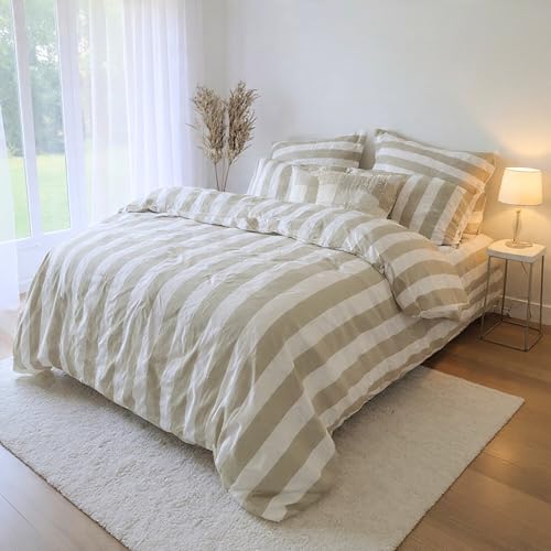 Amsons Quilt Cover Set - 1200TC Brushed Microfiber Duvet Cover Sets - Ultra Soft Bedding & Linen - Doona Cover Set (King Single, BeigeStrix)