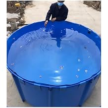 Pool Above Ground, Round Canvas Fish Pond Pool with Bracket Large Fold Aquarium Childrens Pool Fish Tank for Breeding Koi Agricultural, Easy to Install Color Blue, Size 1.2x0.6m