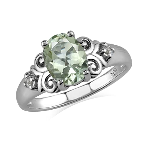 Silvershake Genuine 1.67 CTW 9X7mm Green Amethyst and White Topaz 925 Sterling Silver Victorian Style Gemstone Engagement Ring