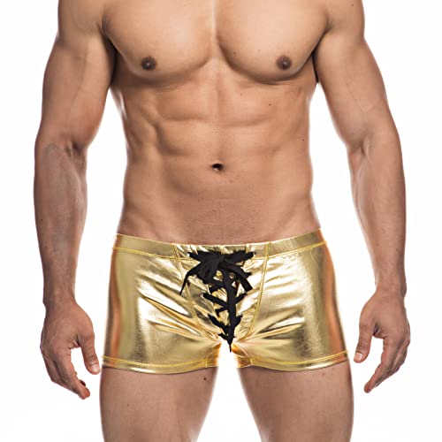Men's Metallic Shorts Yoga Shiny Boxer Briefs Shiny Hot Pants Underwear Bikinis with Draswtring