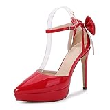 Talons Hauts à Plateforme pour Femmes | Élégants Escarpins fermés à Bride Cheville pour Mariages, travestis et soirées en boîte,Rouge,44 EU