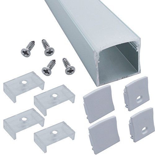 Litever 6 Pack Aluminum LED Channel - for LED Strip Mounting-3.3ft/1 Meter Aluminum Channels, 23mm Wide 21mm Deep, End Caps, Brackets, Spotless Lighting Effect with Frosted Cover-6-PACK-(LL-WH-2420)