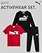 PUMA Toddler Boys Pants Set - 3 Piece Short Sleeve T-Shirt, Long Sleeve T-Shirt and Tricot Pants - Boys Activewear Set, 2T-7, Size 4, Red/Black