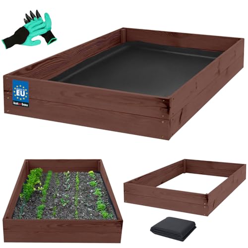 KOTARBAU® Cama de jardín de madera para plantas de flores 120x80x18cm Impregnadas, macetas marrones, camas elevadas para hierbas, macetas para cultivo, camas elevadas para jardín, cultivo de vegetales