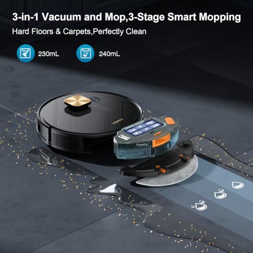 Image of Robot Vacuum and Mop, 11500 Pa Suction, 3-in-1 Robotic Vacuum with Smart LiDAR Navigation, 90 Day Self-Emptying,160 Min Runtime,App /Alexa /Voice Control, Ideal for Pet Hair, Carpet & Hard Floor