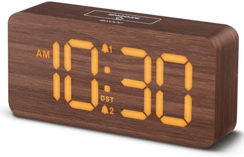 uscce Wooden Digital Alarm Clocks for Bedrooms: Dimmable Dual Ala...