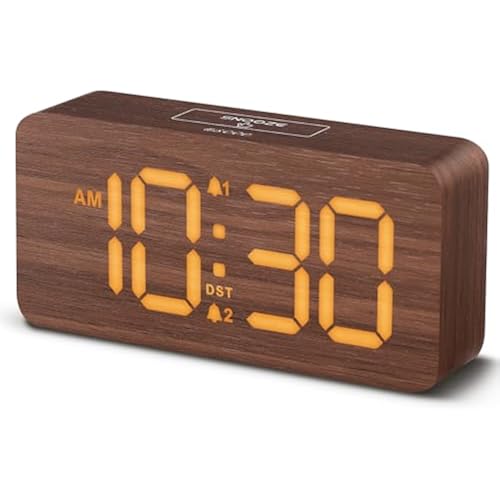 uscce Wooden Digital Alarm Clocks for Bedrooms with 0-100% Dimmable Display