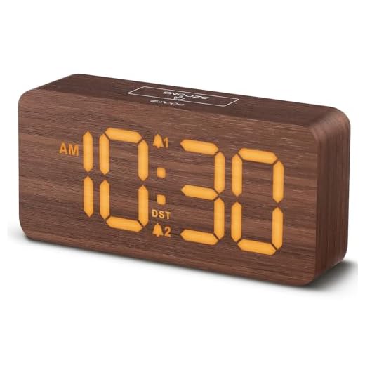 uscce Wooden Digital Alarm Clocks for Bedrooms: Dimmable Dual Alarm Clock with Large Numbers for Bedside Desk - Loud Alarm for Heavy Sleepers with Volume Control - Wood Decor & Gifts