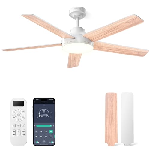 AKOFUN Ceiling Fans with Lights and Remote, Low Profile Ceiling Fan with Light, 6 Speed, Dimmable, DC Motor, Quiet, Timer, Modern LED Ceiling Fan for Bedroom Living Room 52 inch, White by AKOFUN - Used condition - US$72.17