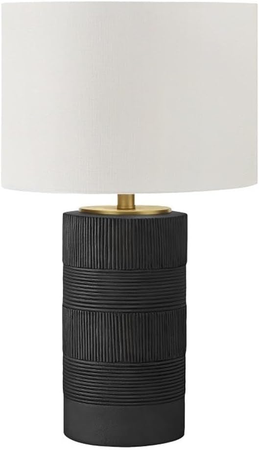 Pemberly Row 24" Textured Black Resin Cylinder Table Lamp, Ivory Fabric Shade, Gold Finial, 3-Way Switch, 6ft Cord, Modern Accent Lighting for Bedroom, Living Room, or Home Office