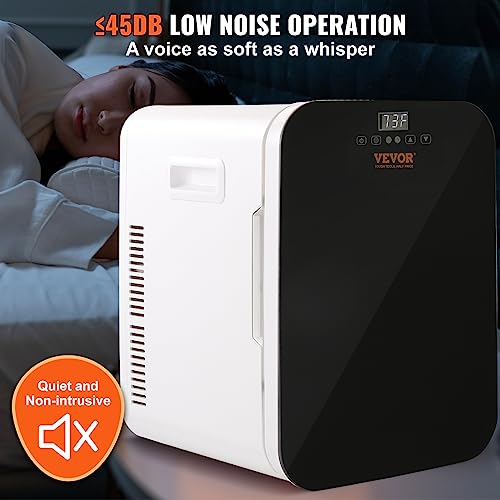 Image of VEVOR Mini Fridge for Bedroom, 20L Skincare Fridge with Touch Screen Temper Control, Outage Memory Small Beverage Refrigerator for Makeup Drink Food, AC /DC Cooler Heater for Office Dorm Car, Black