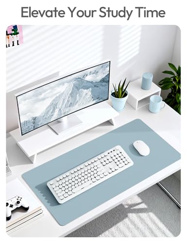 Image of YSAGi Leather Desk Protector, Office Mat, Large Mouse Mat, Non-Slip PU Leather Blotter, Laptop Desk Pad, Waterproof Writing Pad for Office and Home (Ice Blue, 23.6 inch x 13.8 inch)