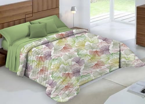 BIANCHERIAWEB Quilt Trapuntino Piumino Estivo 100gr/mq Microfibra Diadema Ginko Piazza E Mezza Verde D6