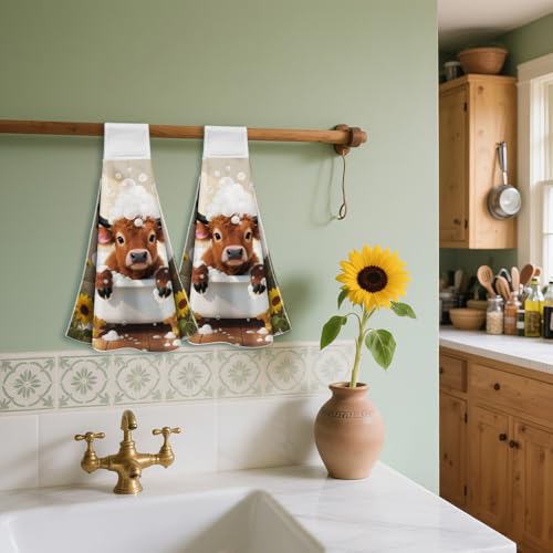 CUTHOLLOW Bathroom Cow Hanging Kitchen Towels with Loop, Set of 2 - Soft & Super Absorbent Microfiber Decorative Hanging Dish & Hand Towel, Tea, Coffee Towel for Kitchen Bathroom Oven Handle by CUTHOLLOW - Image 6