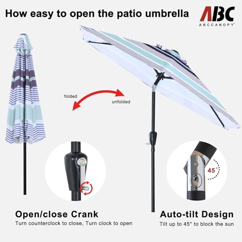 Image of ABCCANOPY 7.5FT Patio Umbrella Outdoor 6 RibsTable Umbrella | Fade & UV Resistant Fabric,6 Fiberglass Ribs,Smooth Crank System,Dark Blue Beige Stripe,Great for Patio,Backyard,Garden,Deck