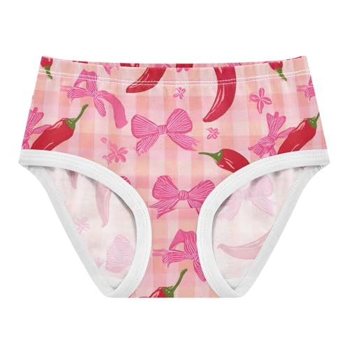 Wusikd Chili Peppers Bows Girls' Underwear Cotton Pink Checkered Girls Briefs Soft Toddler Underwear 2T