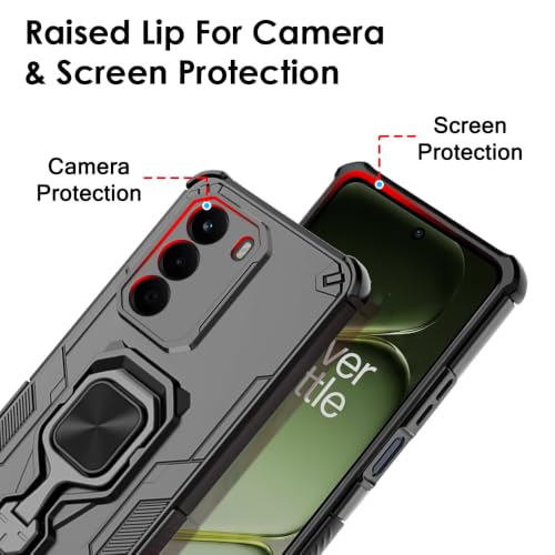 Image of TheGiftKart Tough Armor Bumper Back Case Cover for OnePlus Nord CE 6 Lite 5G | Ring Holder & Kickstand in-Built | 360 Degree Protection Back Case Cover for OnePlus Nord CE6 Lite 5G (PC & TPU, Black)