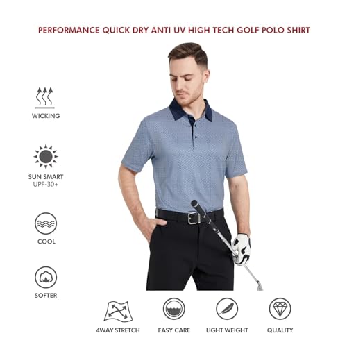 Image of Golf Shirts for Men Dry Fit Short Sleeve Print Performance Moisture Wicking Polo Shirt