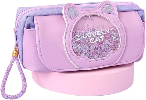 Image of DEOXY Lovely cat Pencil Case for Kids - Dear Cartoon Large Capacity Zipper Pencil Case for Kids Pen and Pencil Bag for School Boys, Girls, Stationery Storage Box (Lovely cat)