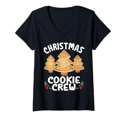Mujer Christmas Cookie Crew Baking Team Christmas Trees Bakers Gift Camiseta Cuello V