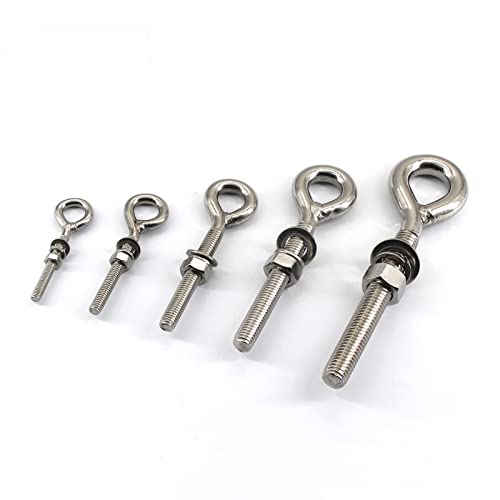 Image of 2Pcs M16Stainless Steel Eye Bolt with Nut and Washers Long Shank Threaded Rod Ringbolt Closed Ring Eyelet Bolt