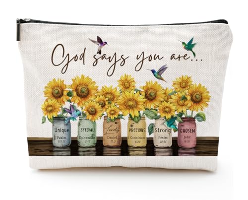 Baobeily God Says You Are...Christian Gift for Women Inspirational Bible Verse Cosmetic Bags with Zipper Motivational Religious Travel Pouch for Women, Mother, Sister